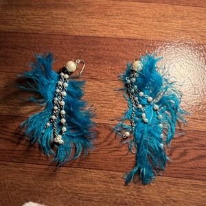 Blue Feather Earrings with Beads